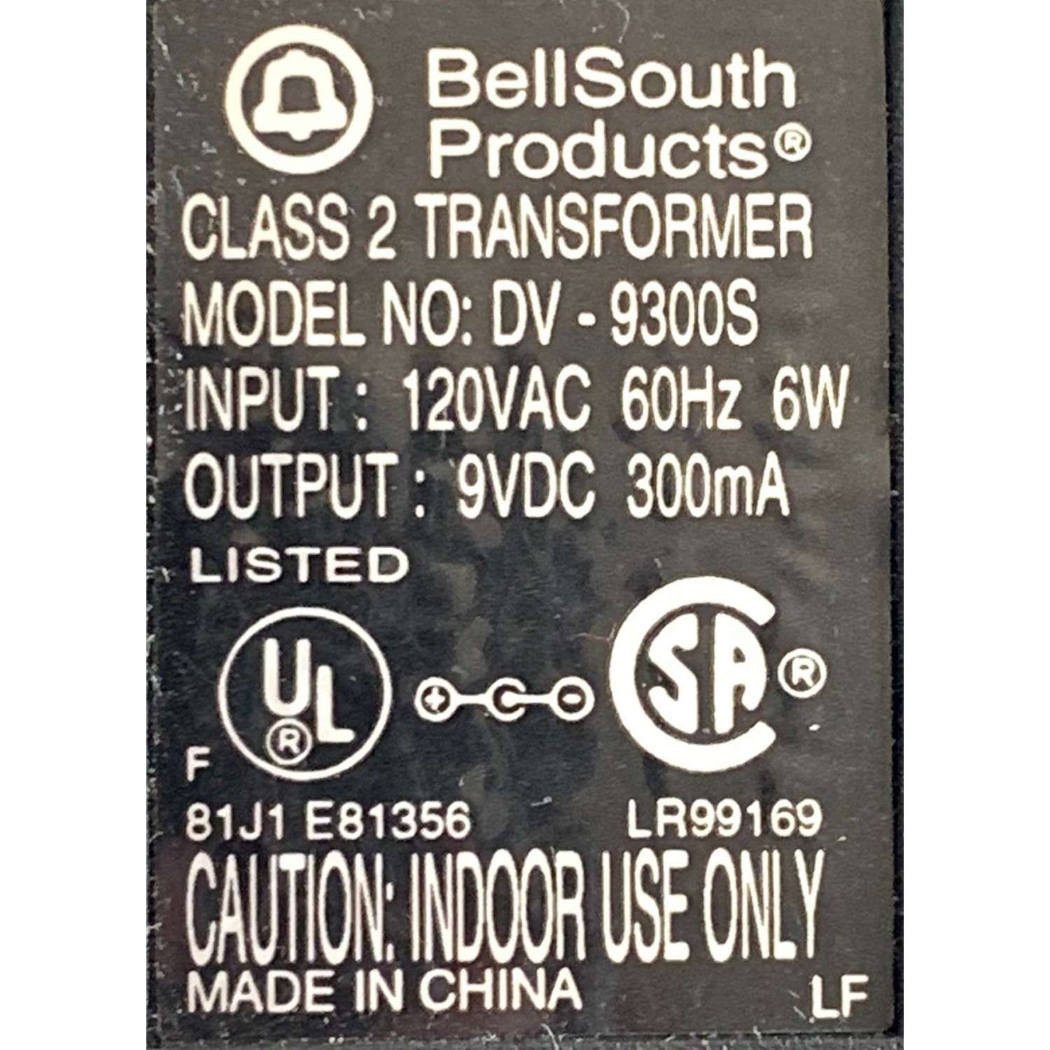 CARGADOR / ADAPTADOR DE FUENTE DE PODER BELLSOUTH PRODUCTS VCA-VCD / NUMERO DE PARTE DV-9300S / ENTRADA VCA 120V 60HZ 6W / SALIDA VCD 9V 300MA  / MODELO DV-9300S - Imagen 2